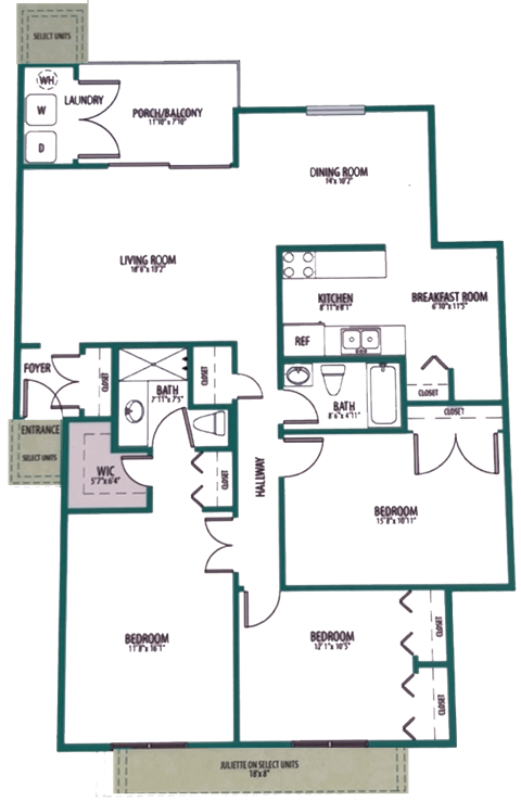 A floor plan of a house with rooms labeled, such as a Living Room and a Kitchen.